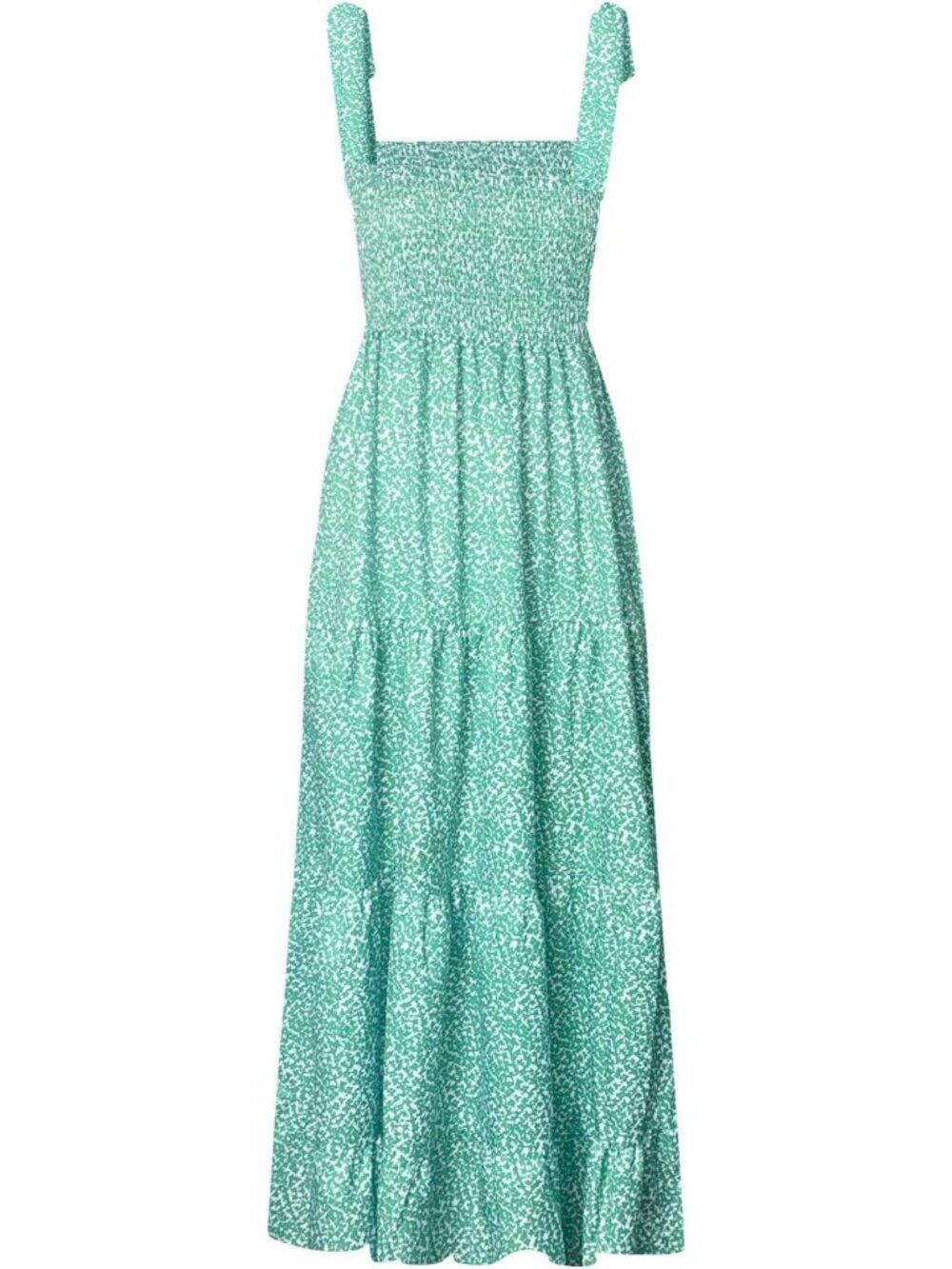 Women's Dots Green Sleeveless Square Neck Ruffle Flowy Imported Maxi Dress